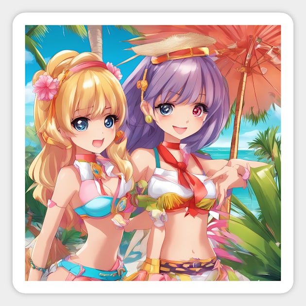 Anime girls wear bikni on  beach Magnet by animegirlnft